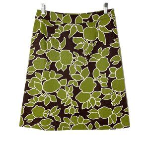 Boden Womens A-Line Skirt 10 Green & Brown Floral Print Twill Cotton Knee Length